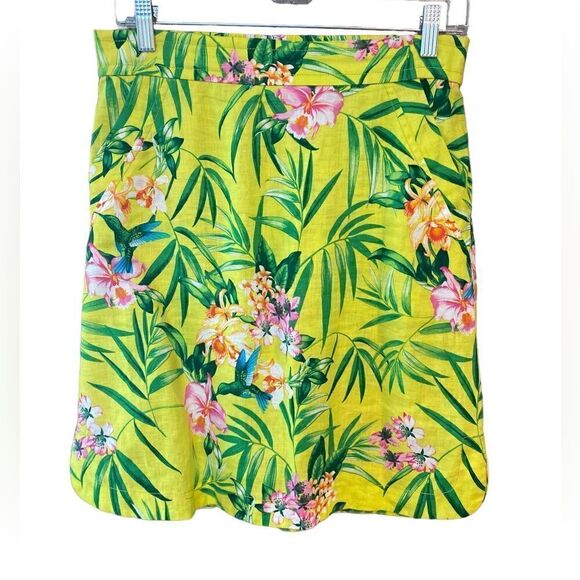 Tommy Bahama Sz S Neon Yellow Tropical Print Linen Summer Beach Skirt - Picture 1 of 5